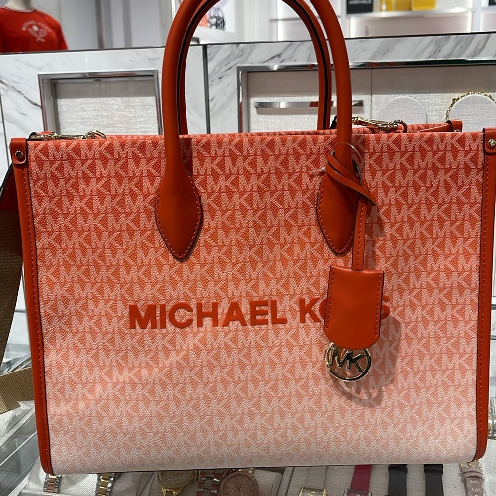 Michael Kors Orange Tote with Gold Accents